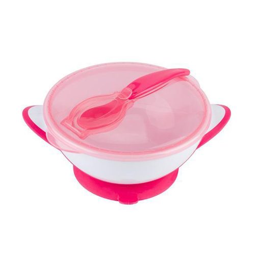 BabyOno tányér - tapadó aljú, fedeles, kanállal rószaszín 1063/03