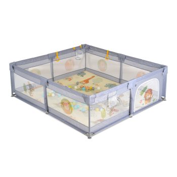   Moni GAMEZONE összecsukható járóka szőnyeggel, labdával,180x200 - szürke