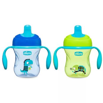   Chicco Training Cup 2in1 gyakorló-itatópohár kivehető szeleppel - fiús