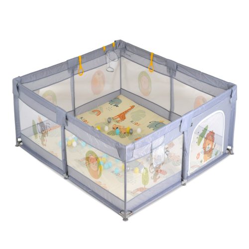 Moni GAMEZONE összecsukható járóka szőnyeggel, labdával,120x120 - szürke