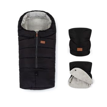   PETITE&MARS Téli szett Jibot 3in1 bundazsák + kézmelegítő kesztyű babakocsira Jasie Ink Black