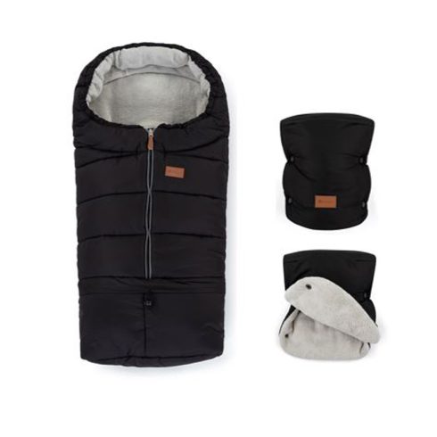 PETITE&MARS Téli szett Jibot 3in1 bundazsák + kézmelegítő kesztyű babakocsira Jasie Ink Black