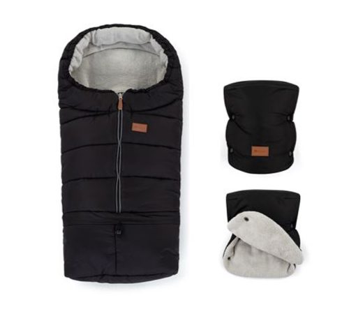 PETITE&MARS Téli szett Jibot 3in1 bundazsák + kézmelegítő kesztyű babakocsira Jasie Ink Black