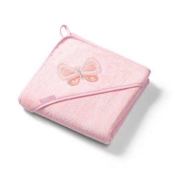   BabyOno fürdőlepedő kapucnis bambusz 100x100cm rózsaszín lepke