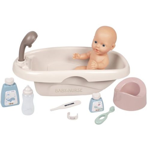 Smoby Baby Nurse Játékbaba fürdető szett, 8 részes - pasztell