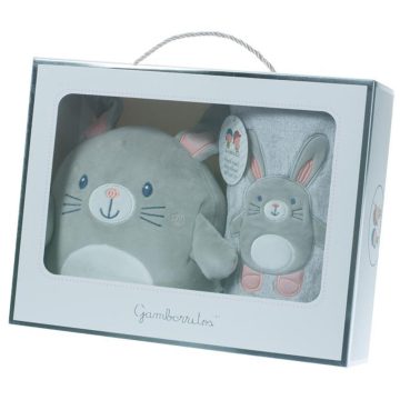   Gamberritos takaró wellsoft 80x110cm plüss játékkal szürke/rózsaszín nyuszi
