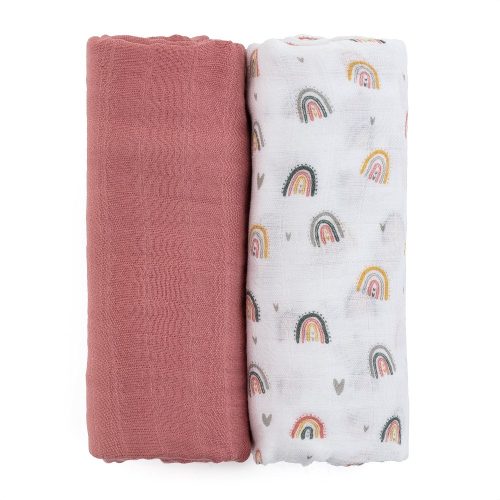 PETITE&MARS Bambusz muszlin 2db-os kifogó Misty Rose Rainbow, 120 x 120 cm