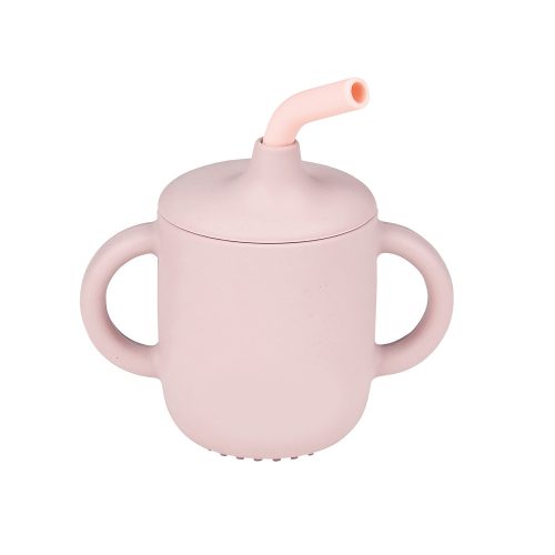 Nattou itatópohár szívószálas szilikon pink