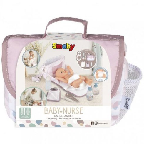 Smoby Baby Nurse: Pelenkázó táska kiegészítőkkel, 8 részes - pasztell