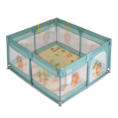 Moni GAMEZONE összecsukható járóka szőnyeggel, labdával,120x120 - menta