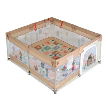   Moni GAMEZONE összecsukható járóka szőnyeggel, labdával,120x120 - bézs