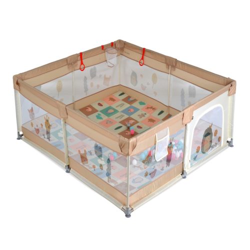 Moni GAMEZONE összecsukható járóka szőnyeggel, labdával,120x120 - bézs