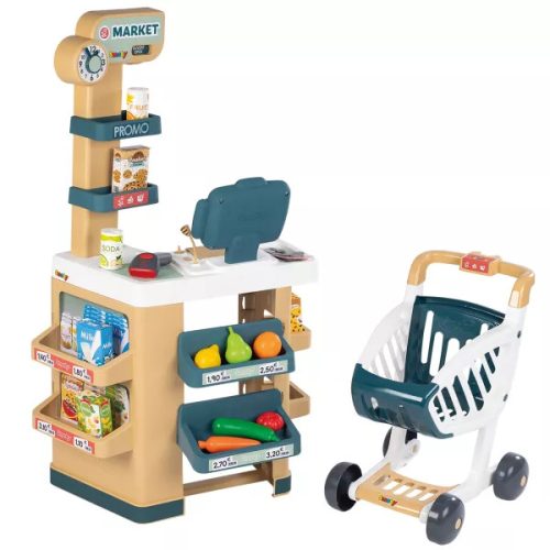 Smoby Szupermarket elektronikus pénztárgéppel, bevásárlókocsival - 34 db-os