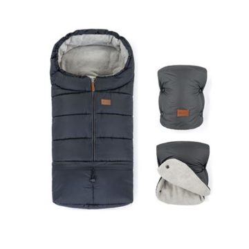   PETITE&MARS Téli szett Jibot 3in1 bundazsák + kézmelegítő kesztyű babakocsira Jasie Charcoal Grey