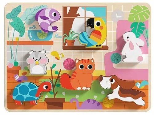 Tooky Toy: Könnyen fogható fa formakirakó - Házi állatok
