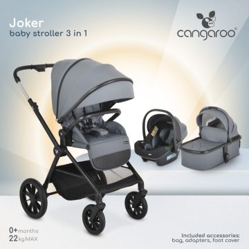 Cangaroo JOKER babakocsi szett 3in1 - Mineral-Grey