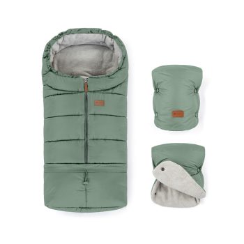   PETITE&MARS Téli szett Jibot 3in1 bundazsák + kézmelegítő kesztyű babakocsira Jasie Pale Eucalypt