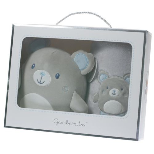 Gamberritos takaró wellsoft 80x110cm plüss játékkal szürke/kék maci