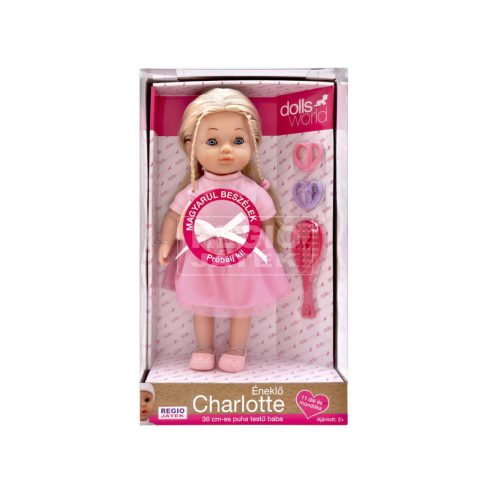 Magyarul beszélő Charlotte, rózsaszín ruhában Charlotte a fésülhető puha baba