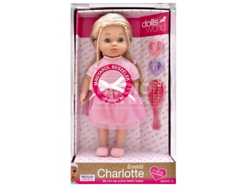 Magyarul beszélő Charlotte, rózsaszín ruhában Charlotte a fésülhető puha baba
