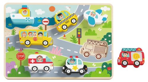 Tooky Toy: Könnyen fogható fa formakirakó - Járművek