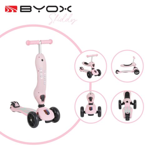 BYOX  SKIDDY 2IN1 KISMOTOR/ROLLER - RÓZSASZÍN