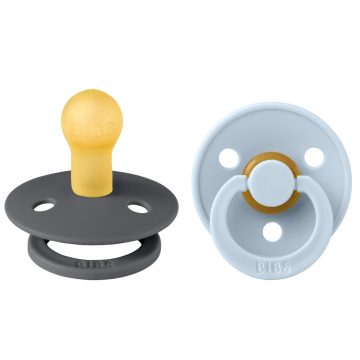   BIBS játszócumi - Colour natúr kaucsuk 0-6 hó grafit és pasztellkék 2 db