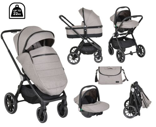 CANGAROO CHRISTIANO babakocsi szett 3in1 - 22kg - bézs/szürke