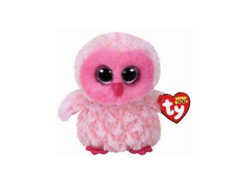 TY BOOS plüssfigura TWIGY- rózsaszín bagoly- 25cm